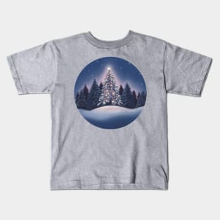 Christmas Tree Glowing in a Forest Under a Starry Sky Kids T-Shirt